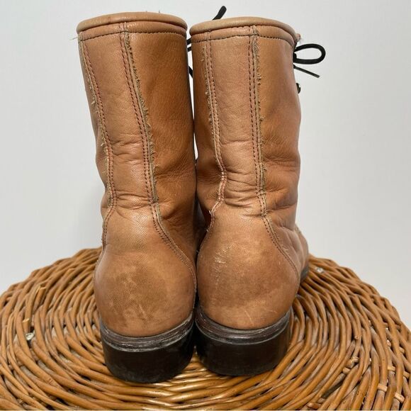 Laredo Vintage Leather Lace Up Roper Granny Paddock Fringe Tan Cowgirl Boots 6.5 - Picture 5 of 7